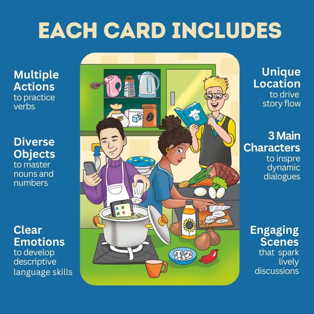 Creative Storytelling Cards for Kids & Classrooms - 100 Illustrated Prompt Cards for Language Learning, ESL & Speech Therapy