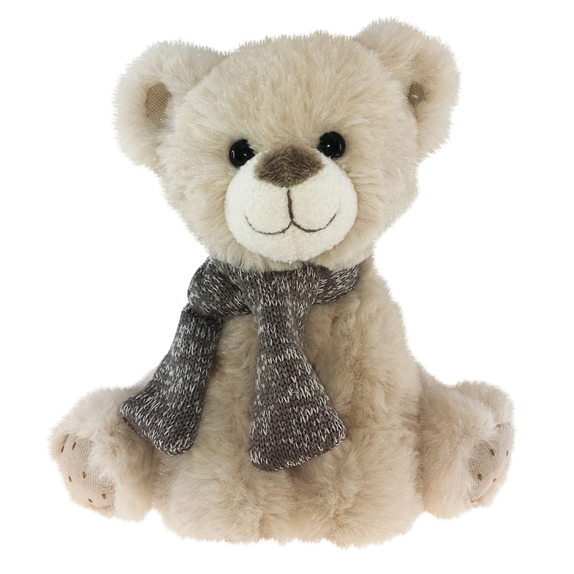 Enesco Kalidou Holiday Teddy Bear Sitting with Grey Scarf Plush Stuffed Animal, 16 Inch, Tan