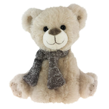 Enesco Kalidou Holiday Teddy Bear Sitting with Grey Scarf Plush Stuffed Animal, 16 Inch, Tan