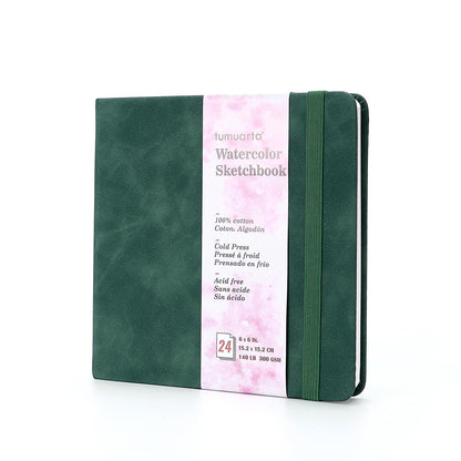 tumuarta Square 100% Cotton Watercolor - Sketchbook, 6x6 in, 140 LB, 300GSM, Cold Press, Acid Free, 24 Sheets,48 Pages, Watercolor Journal for Use As
