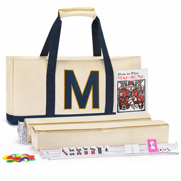 ADAH American Mahjong Set with 166 Tiles, 4 All-in-One Rack/Pushers, Premium Melamine Scratch-Resistant Tiles, Embroidered Blue Travel Case - Complete