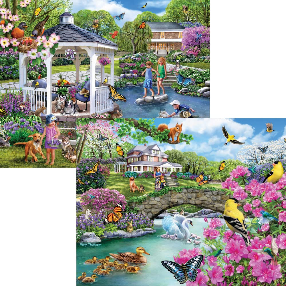 Bits and Pieces - 4-in-1 Multi-Pack 300 Piece Jigsaw Puzzles for Adults - Jigsaw Puzzle Set Bundle by Mary Thompson, Completed Puzzle Size: 16" x 20"