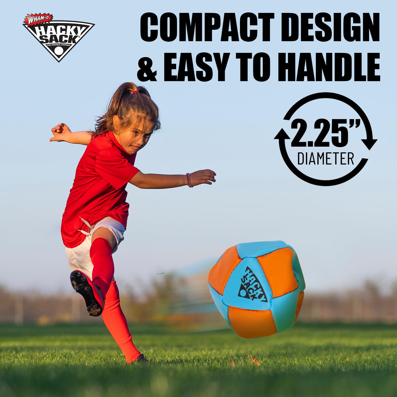 Wham-O Striker Hacky Sack 2.25" Footbag and Impact Hacky Sack 1.9" Foot Bag, for Beginners, Portable Lightweight (Orange)