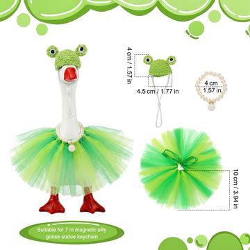 Mini Desk Goose Outfits Desktop Geese Clothes with Frog Shape Knitting Hat 7 Inch Goose Summer Green Tutu Dress Desk Goose Accessories Customs