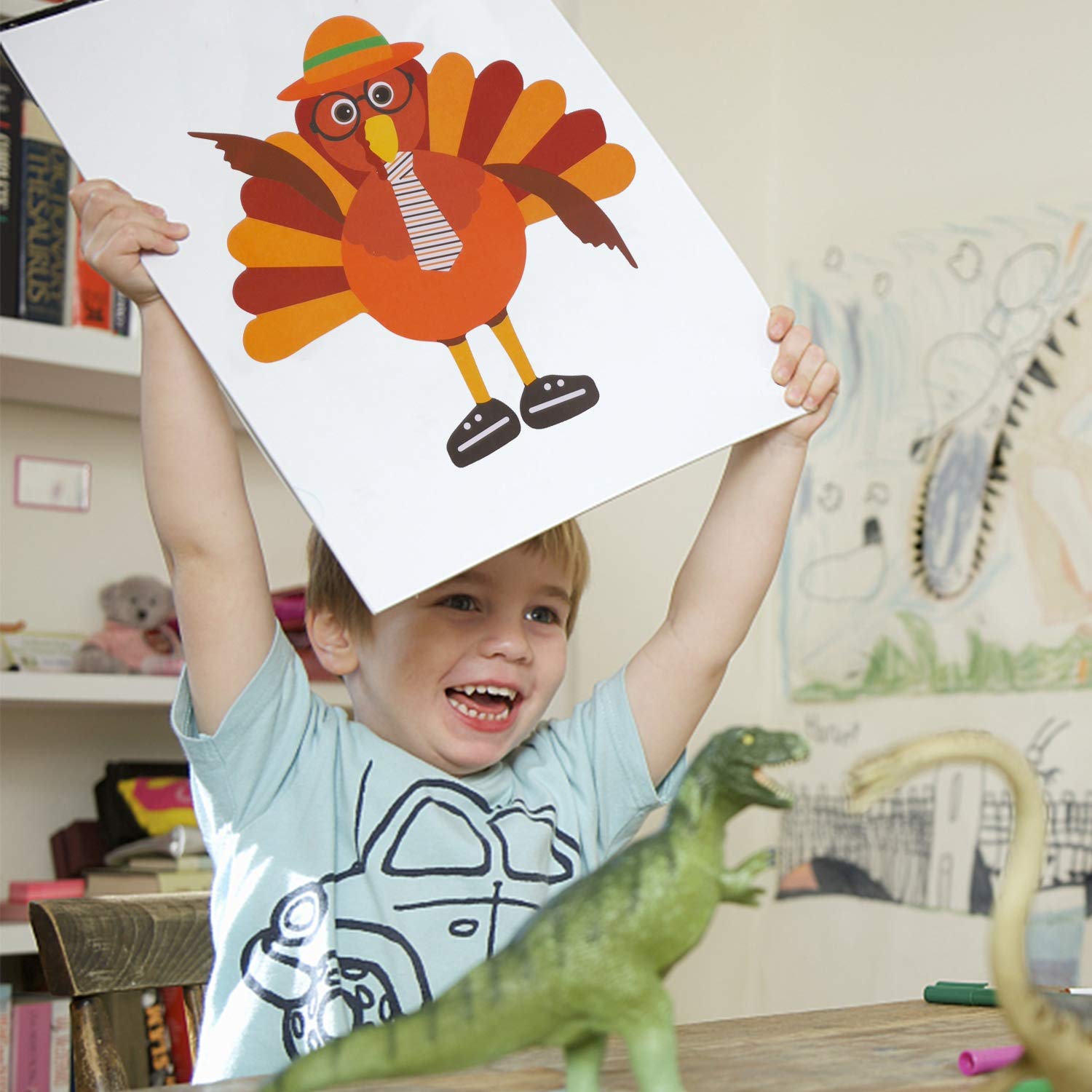 Lulu Home Thanks-Giving Game, 20 Sheets Make-A-Turkey Stickers, Kids DIY Turkey Sticker Craft for Fall Party, Family Gethering and Class Game