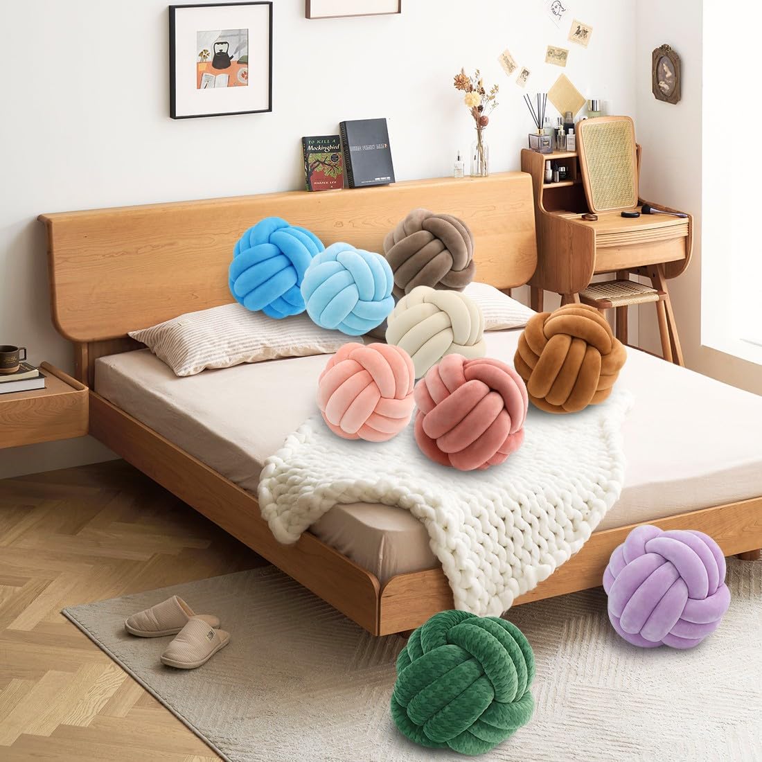 KUCCO Knot Pillow Round Ball Cushion,Children Room Decoration Plush Toys Photography Props (Orange,35cm