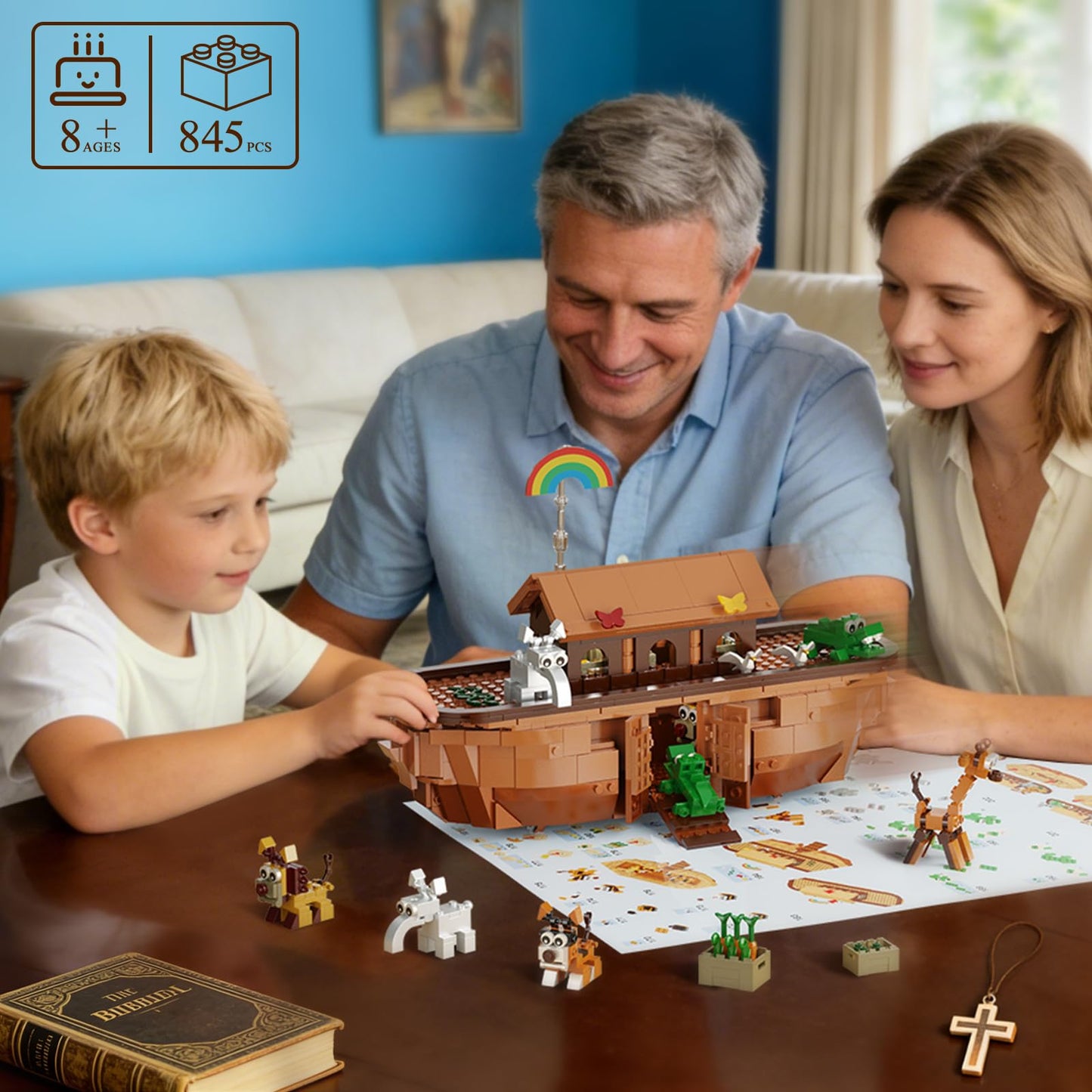 Noah's Ark Building Blocks Set - 845 PCS Deluxe Bible Story Model Kit for Adults, Boys & Girls, Interactive Religious Construction Toy, Ideal