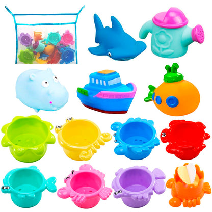 INNOCHEER Baby Bath Toys for Toddlers, Water Table Toys with Mold Free Stacking Cups, Quick Dry Organizer Net, 13 Pcs Bathtub Game, Beach and Pool
