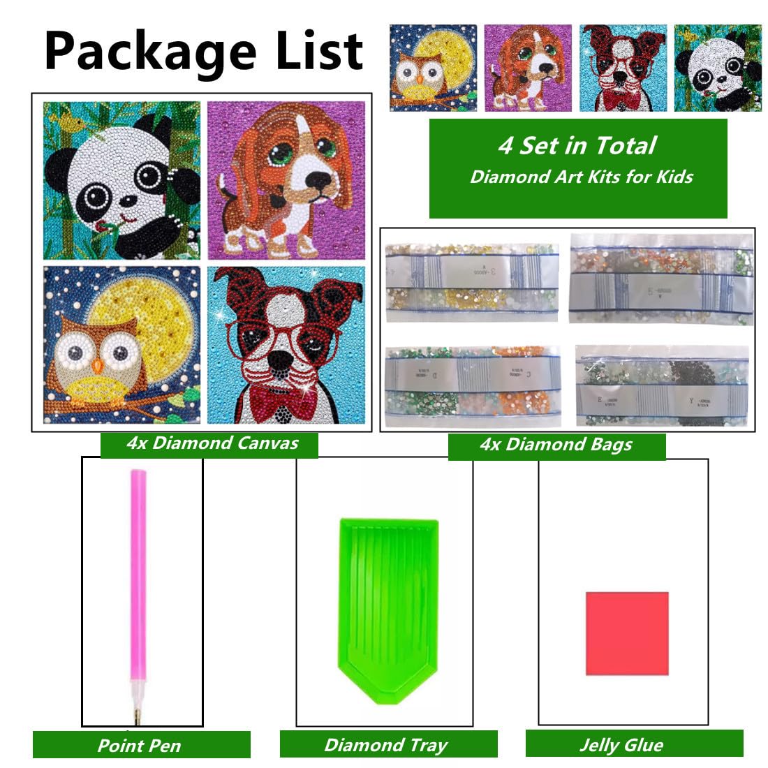 VDKVDK Diamond Art Painting Kits for Kids, 4Pcs Animal 5D Diamond Gem Art by Number Dotz Kits Art and Craft for Children Ages 6-8-10-12 Girls Boys