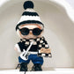 for Labubu Rockstar Outfit Set - Trendy Knitwear with Hat, Sweater, Jeans, Boots, Glasses, Scarf & Guitar (Black Set)