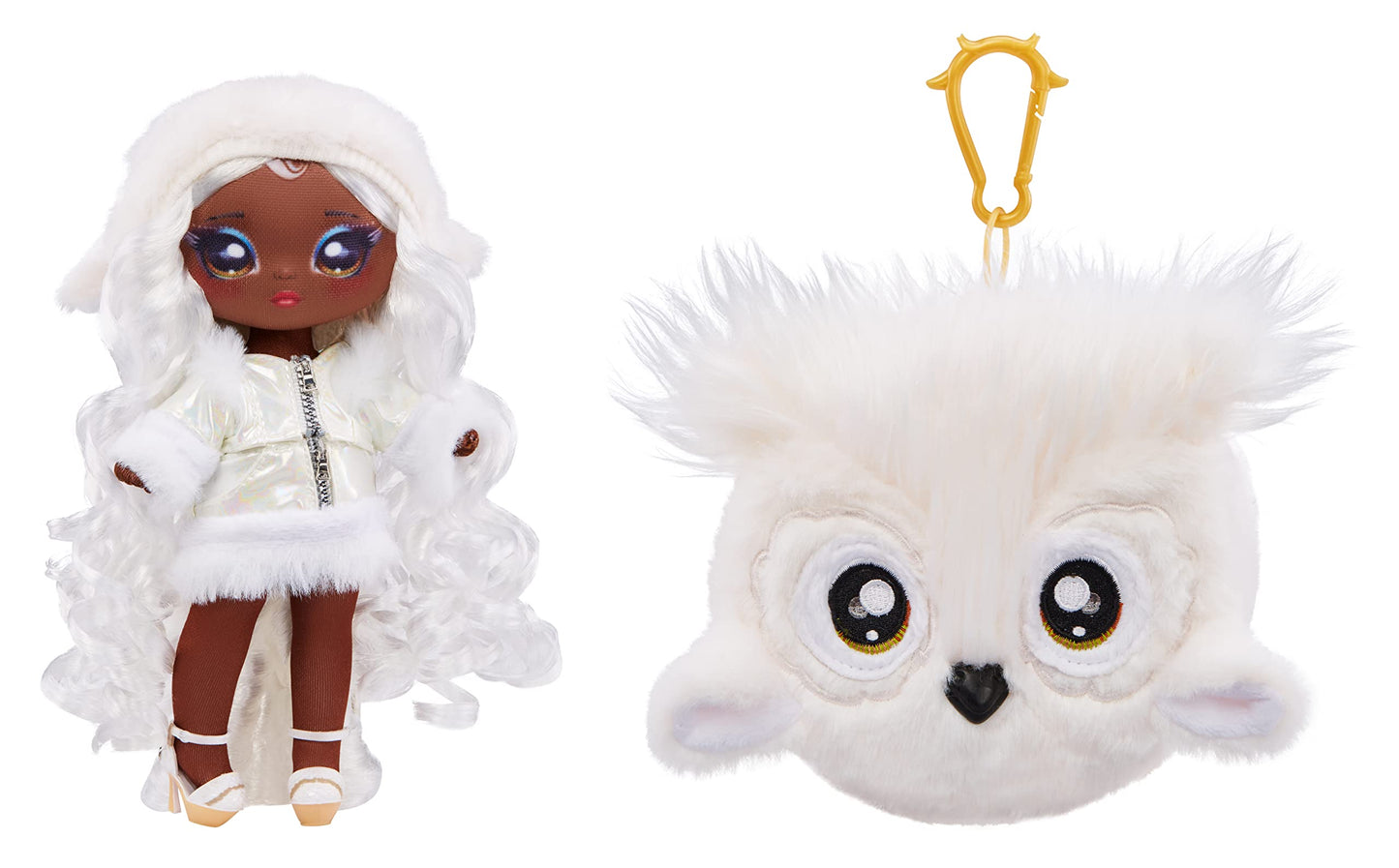 Na! Surprise 119357EUC Cozy Series - Evie Von HOO Soft Model Doll Inspired by a Snow Owl, with White Hair, Bonnet, Outfit & Coin Purse with Carabiner