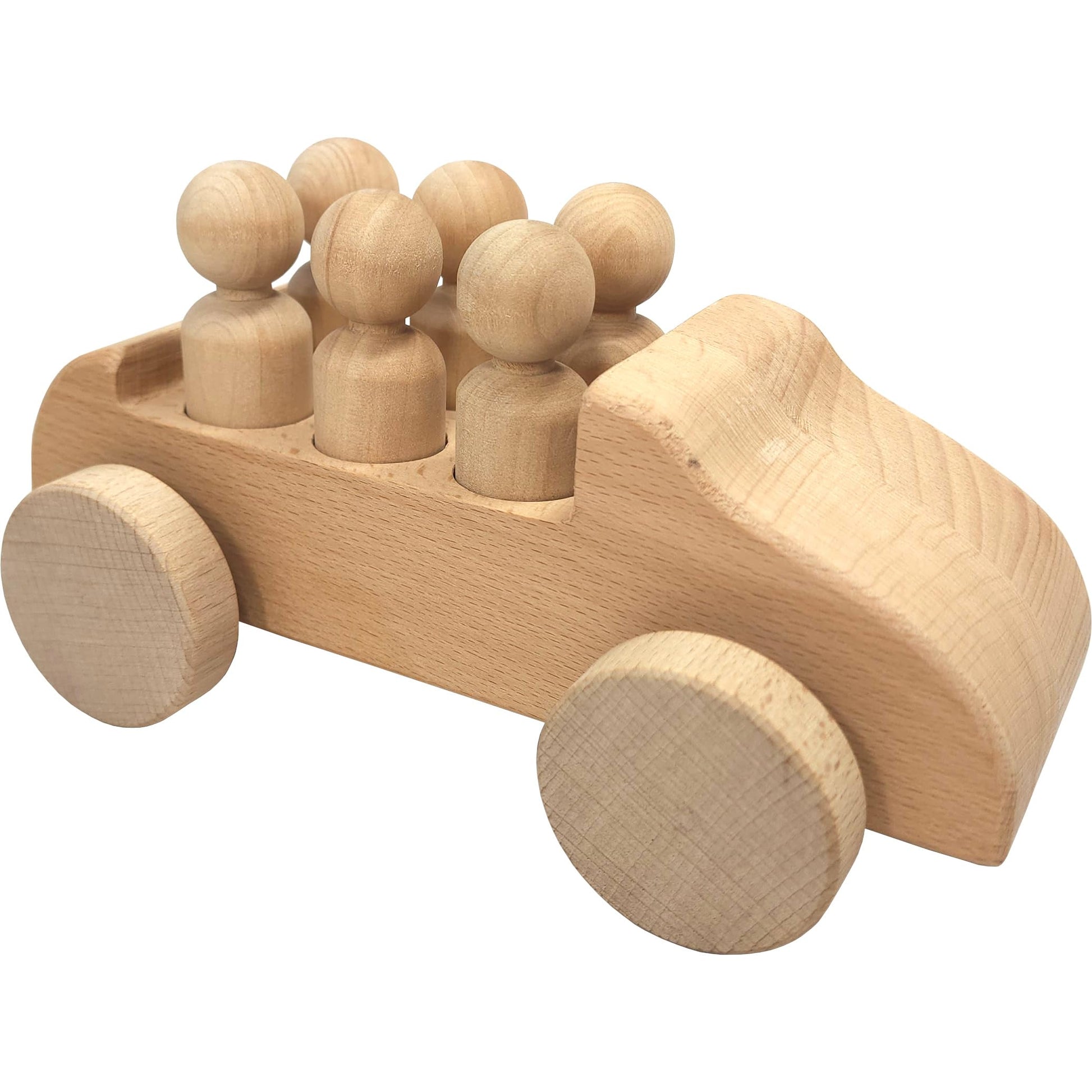 Adventure Awaits Large Wooden Toy Car Unpainted Unfinished with Removable Figures | Montessori Arts Craft Activity