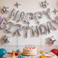 Silver Happy Birthday Banner Balloon Aluminum Foil 16 Inch Letter,10 Inch Five Pointed Star Four Pointed Star Suitable for Kids, Men, Women, Boys