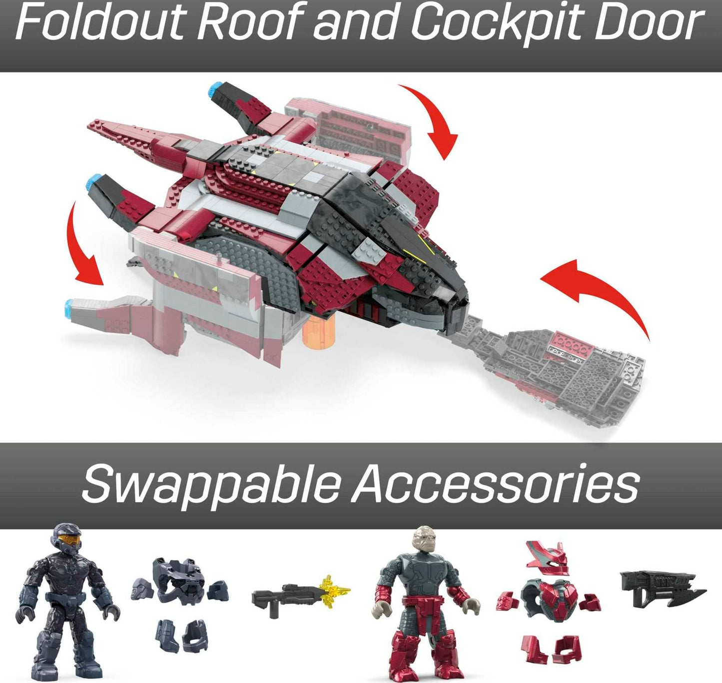 MEGA Halo Infinite Toy Building Sets, Banished Phantom Aircraft with 1214 Pieces, 4 Micro Action Figures and Accessories, for Collectors