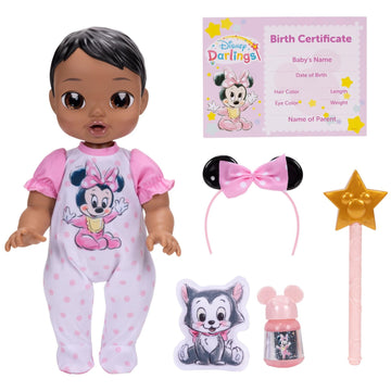 Disney Darlings 13-Inch Interactive Baby Doll - Magical Lights, Sounds, Music & Wand - Minnie-Inspired Nurturing Doll with Accessories - Multiple Skin