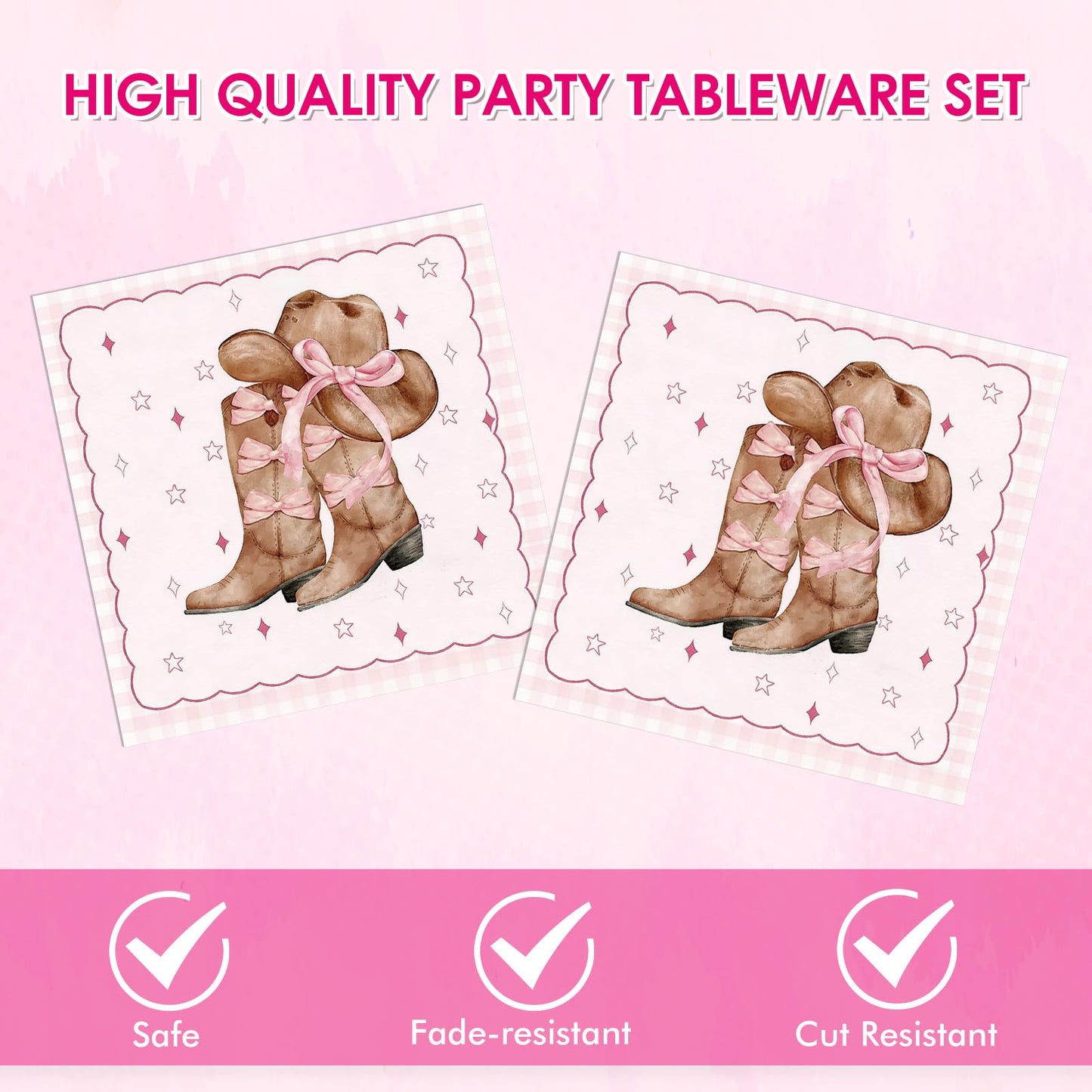 Coquette Bow Cowgirl Paper Plates Tableware Set 40PCS Western Cowgirl Birthday Party Supplies Pink Bowknot Boots Rodeo Bachelorette Party Plates