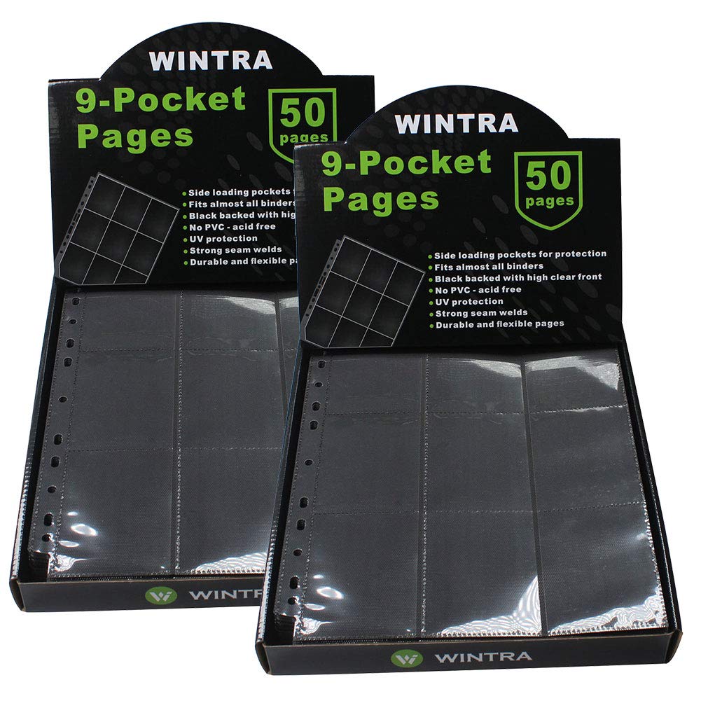 WINTRA 1800 Pockets Trading Card Pages, 9-Pocket Side-Loading Card Sleeves Protectors, Sports Card Collector Album Sheets for Ring Binder(100