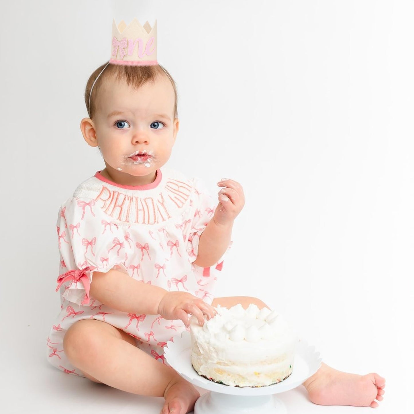 PATRDIO Bow One Birthday Crown -Pink Bow One Birthday Decorations, Sweet 1st party Hat, Little Princess Crown For Cake Smash,girls just wanna be one