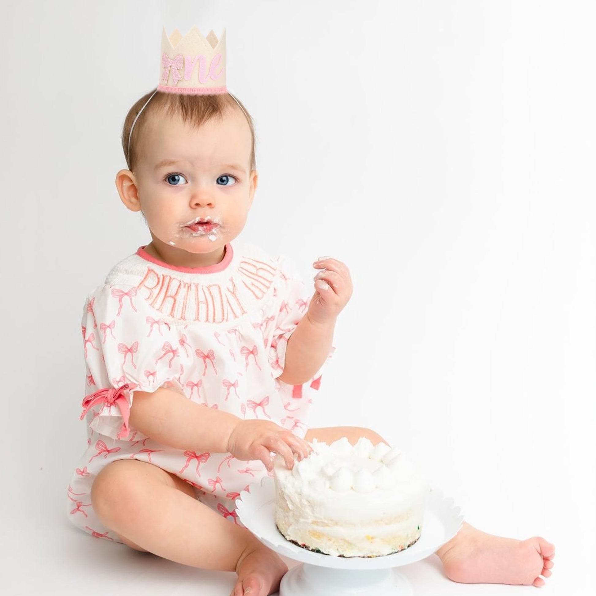 PATRDIO Bow One Birthday Crown -Pink Bow One Birthday Decorations, Sweet 1st party Hat, Little Princess Crown For Cake Smash,girls just wanna be one