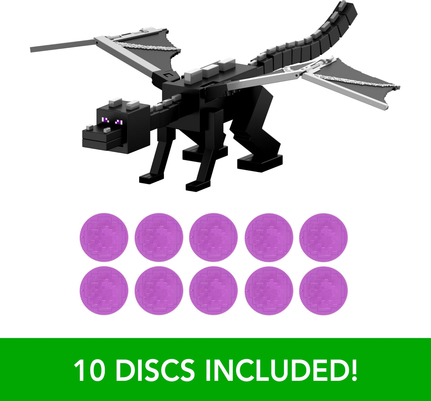 Mattel Minecraft Dragon’s Breath Ender Dragon Action Figure with 10 Discs, Giant Toy with 21.6-inch Length, 20-inch Wingspan with Moving Wings