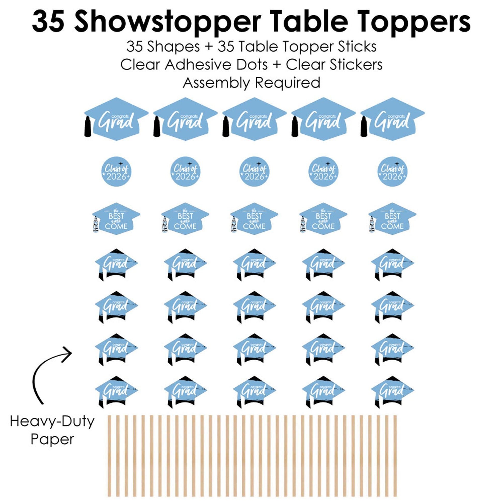 Big Dot of Happiness 2026 Light Blue Graduation Party Centerpiece Sticks - Showstopper Table Toppers - 35 Pieces