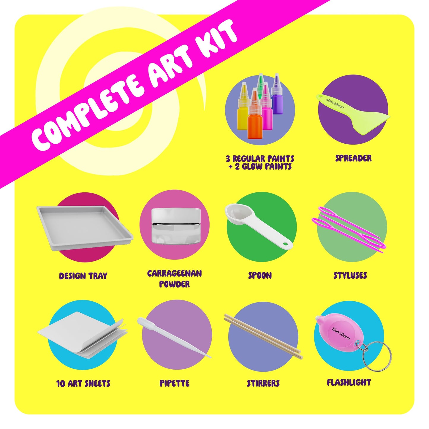 Dan&Darci Glow in The Dark Marble Paint Kit for Kids - Water Marbling Painting Art Set for Boys & Girls Ages 6, 7, 8, 9, 10, 11, 12 Year Old - Kid