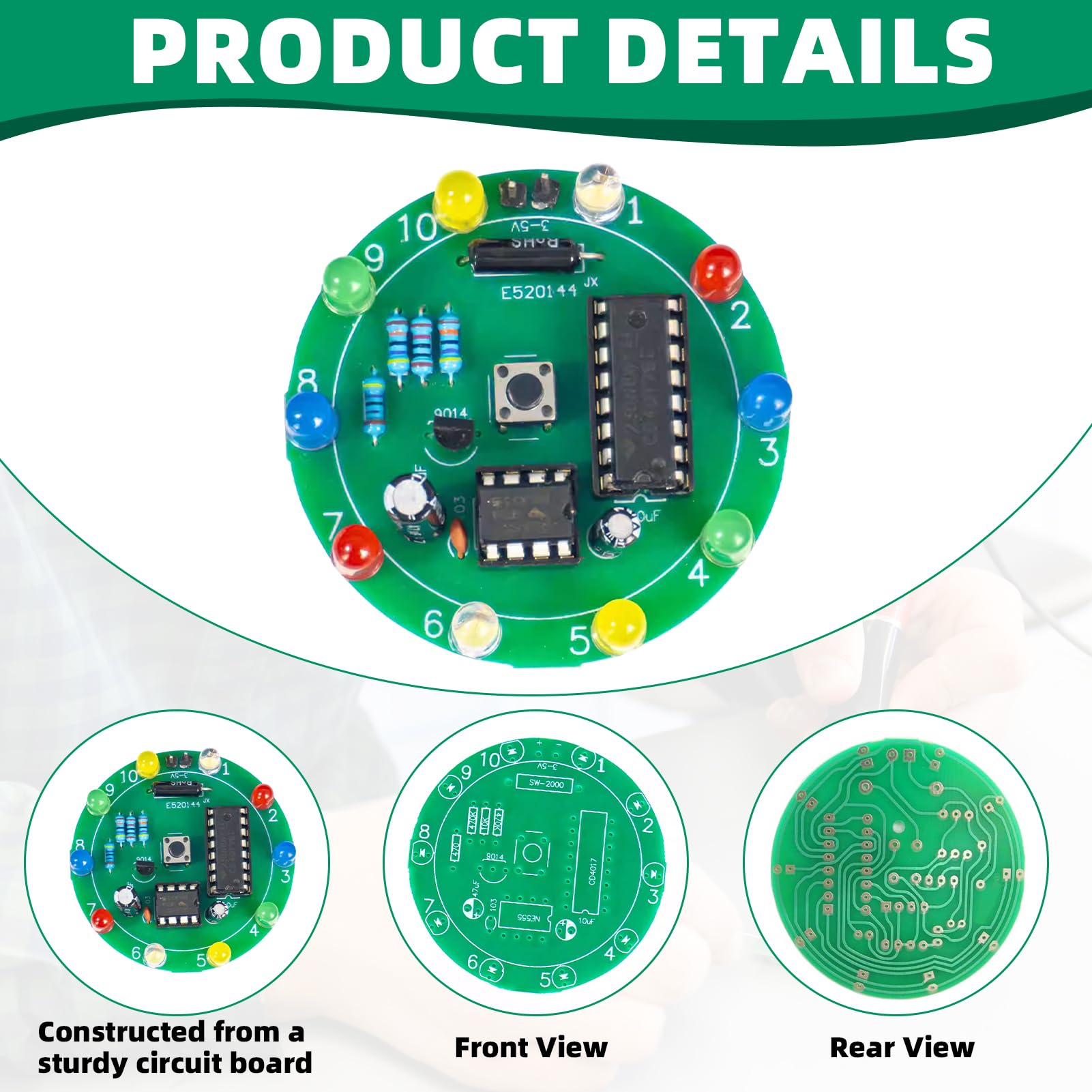 4Pcs Soldering Practice Kit, DIY NE555 CD4017 Lucky Electronic Rotary Wheel Project with Colorful LED Lights, Practical STEM Circuit Board Training