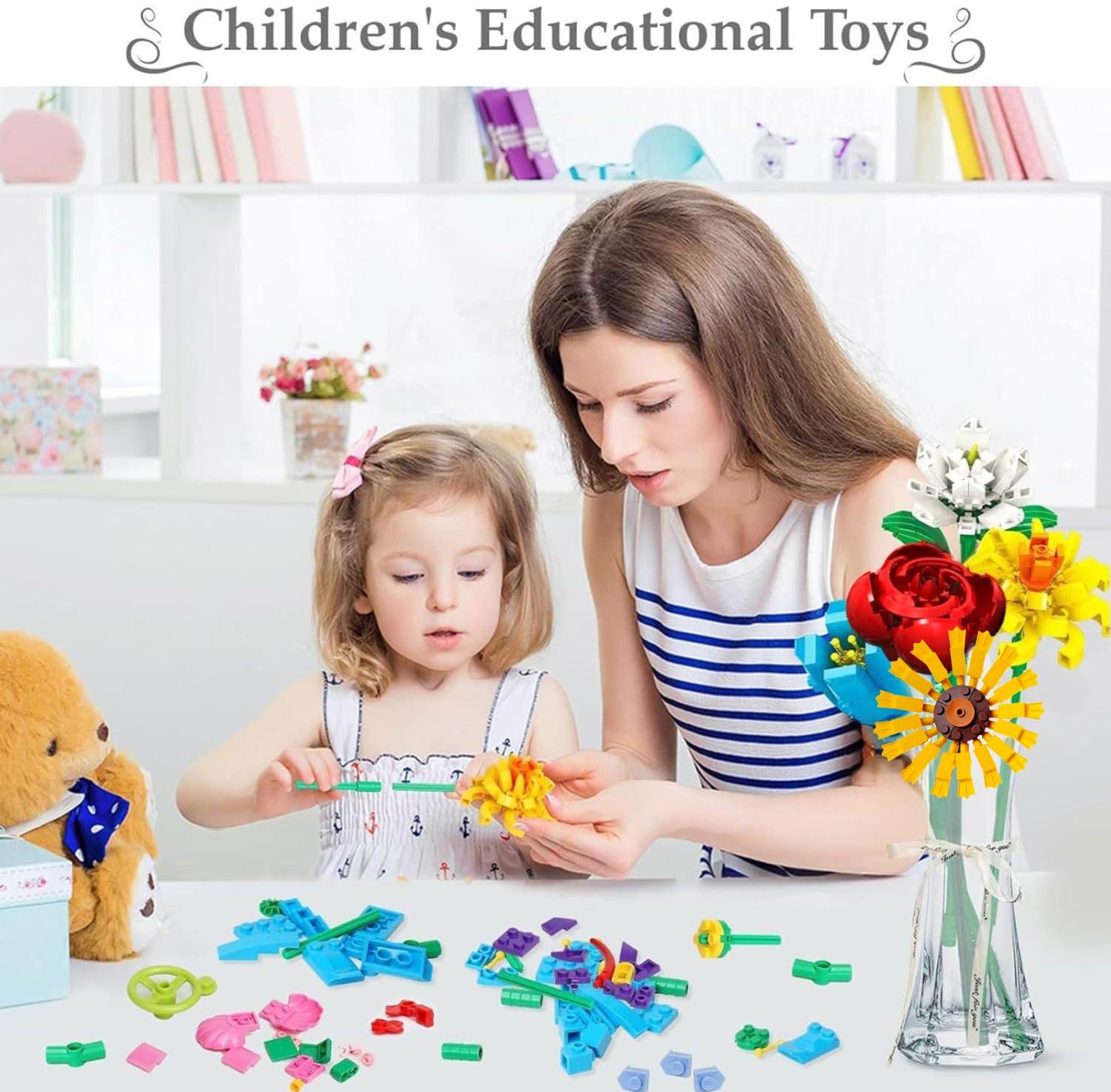 Flowers Bouquet Building Set 980 PCS - 12 Kinds of Flowers Botanical Collection and Decorative Home for Mother's Day, Birthdays, Valentine's Day Gifts