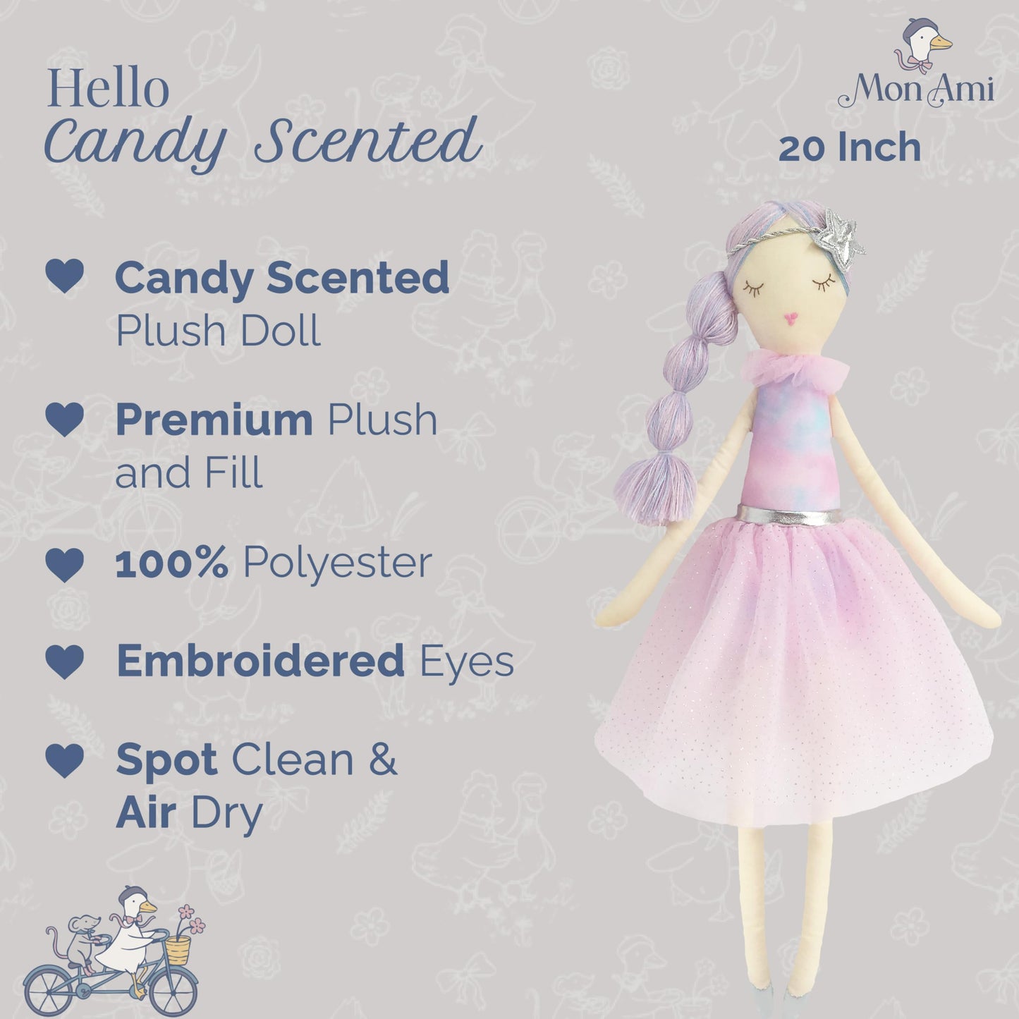 MON AMI Candy Scented Designer Doll, 20" Sweet Fragranced Kids Plush Toy