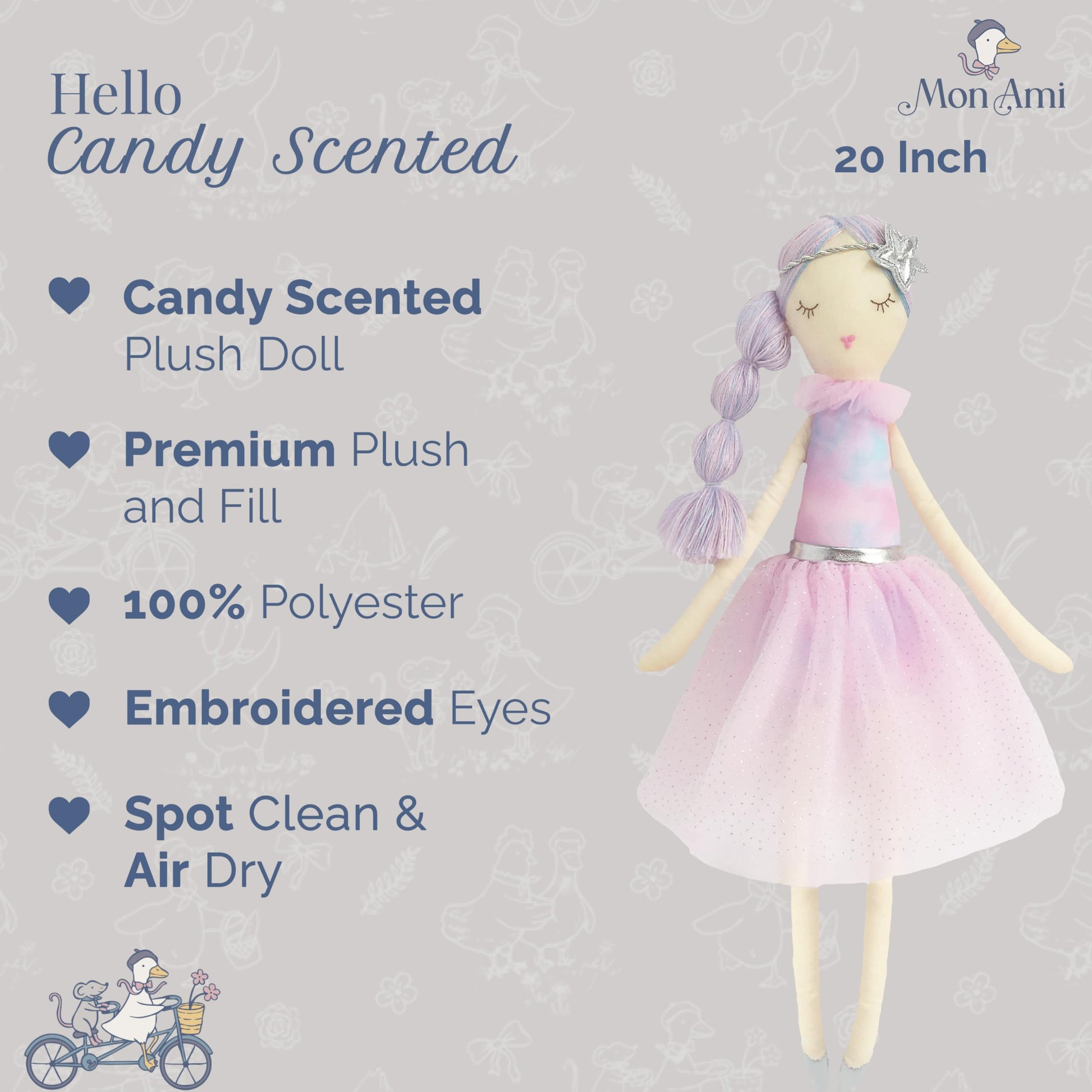 MON AMI Candy Scented Designer Doll, 20" Sweet Fragranced Kids Plush Toy