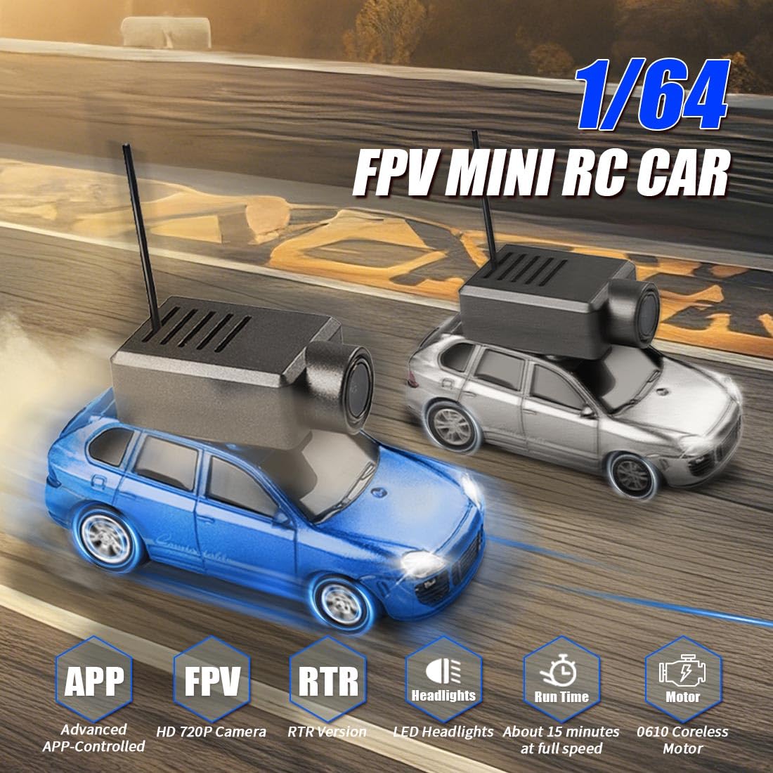 MindXplore WL 1/64 FPV RC Mini Car with 3-Speed Modes, APP-Controlled Fully Proportional Mini Climbing Vehicle Model (RTR Version)