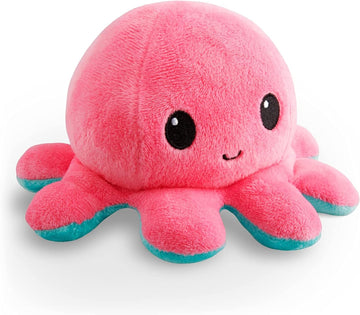 TeeTurtle Reversible Octopus Plushie 4-Inch Pink + Aqua Two-Sided Flip Plush Toy with Embroidered Details - Cute Mini Collectible Plush for Kids