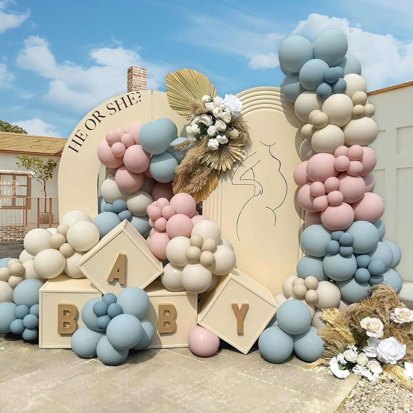 Gender Reveal Balloon Arch Kit 139Pcs Dusty Pink and Fog Blue Balloons White Sand Balloons for Boho Wedding Bride Anniversary Birthday Baby Shower