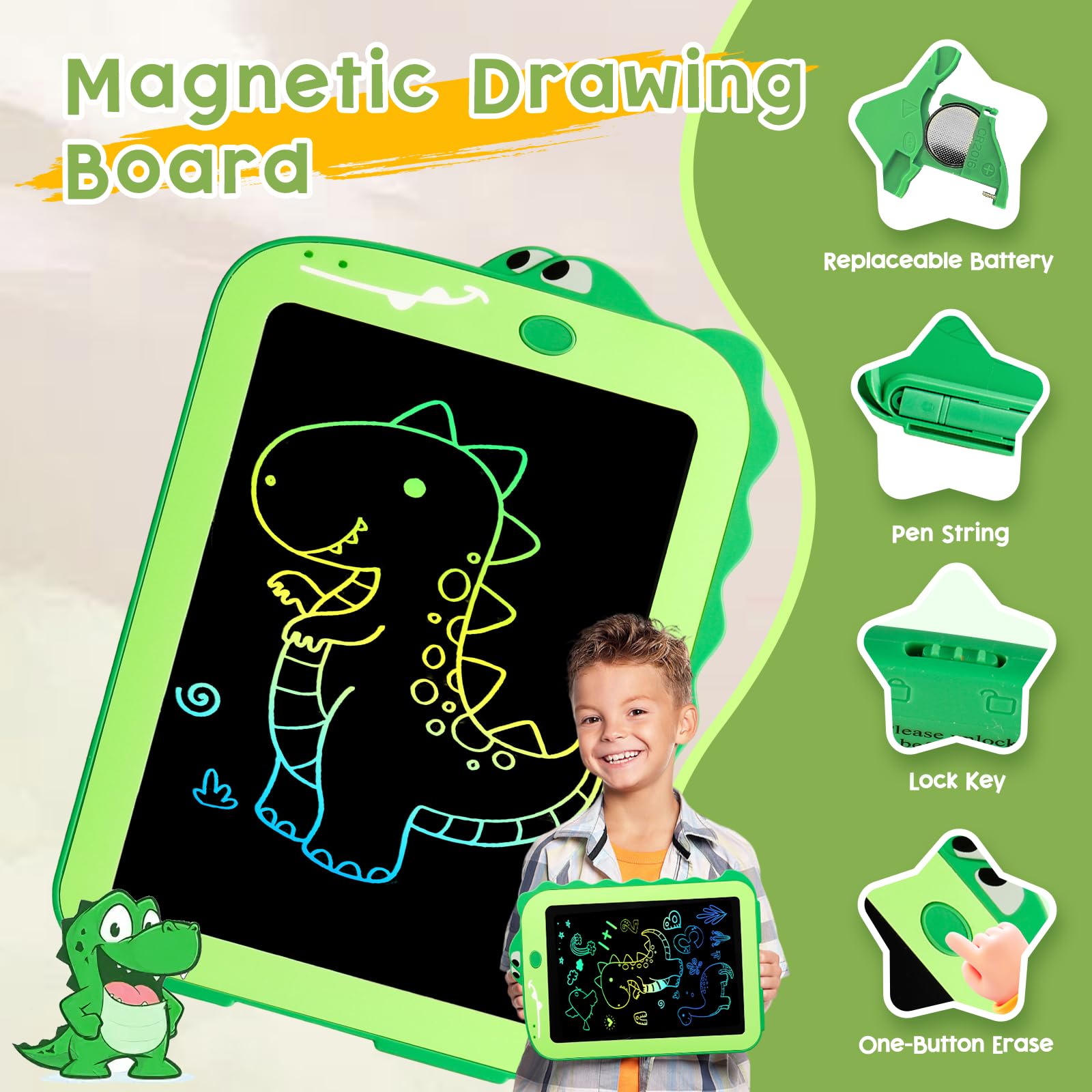 Teriph LCD Writing Tablet for Kids, Colorful Toddlers Toys Drawing Board, Educational Kid Toys, Doodle Pad Dinosaur Toy for 3 4 5 6 7 8 Year Old Boys