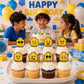 Funny Emoji Cup Cake Toppers for Boys Birthday Building Block Style Birthday Cake Decorations 16PCS