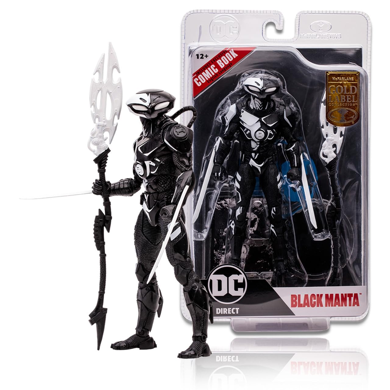 McFarlane Toys Black Manta Line Art (Page Punchers) Gold Label 7" Figure w/Aquaman Comic