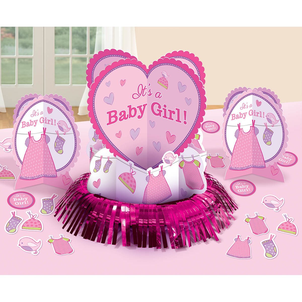 Amscan 281489 It's a Baby Girl Table Decorating Kit, 1 pack (23 pcs)
