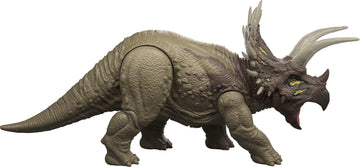 Mattel Jurassic World Wild Roar Triceratops Dinosaur Action Figure Toy, Roar Sounds & Attack & Lights, Scan Code for Digital Play