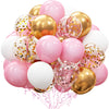 OuMuaMua 60Pcs Pink Gold Confetti Latex Balloons Kit, 12 Inch Pink White Gold Helium Mother's Day Balloons Party Supplies for Confession Proposal