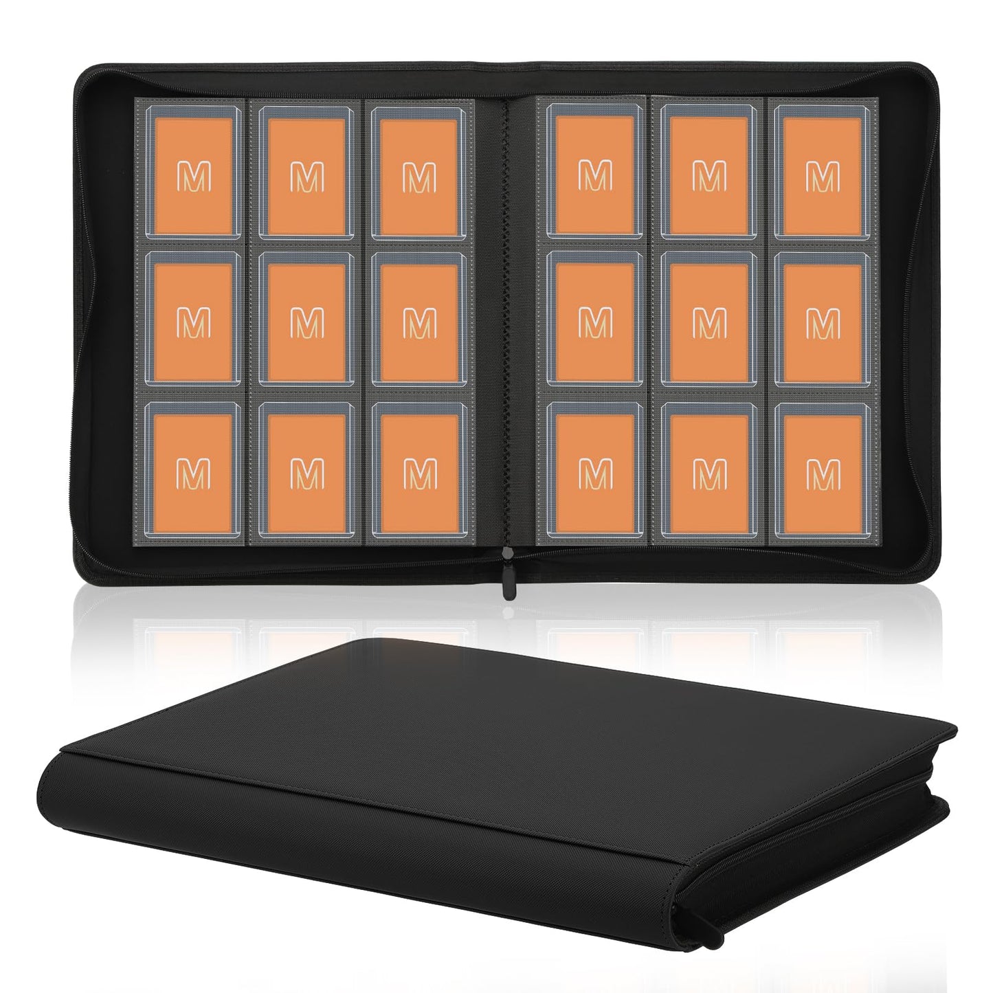Toploader Binder,Trading Card Binder Storage Hold up 288 Cards 9-Pocket Top Loader Binder with Sleeves for 3"x4" Rigid Toploaders Hard Cases (9Black)