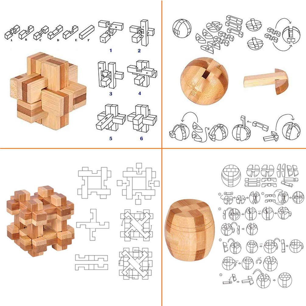 Brain Teaser Puzzle 20Pcs Unlock Interlock Game IQ Test Wooden Toy 3D Unlock Interlock Puzzle Magic Ball Brain Teaser Toy Puzzles for Adults
