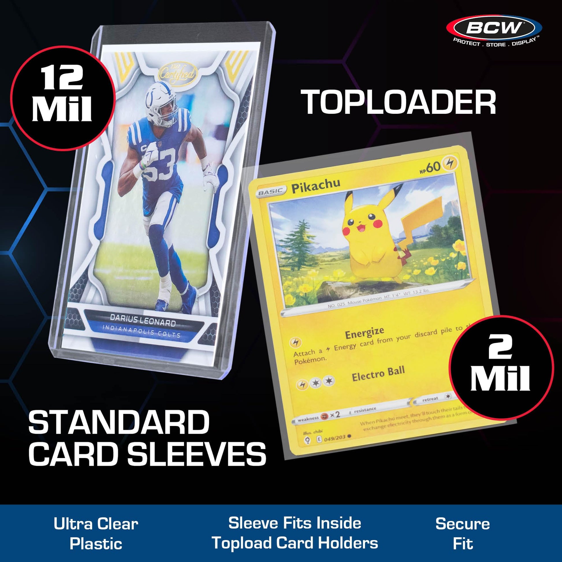 BCW Card Sleeves and Toploaders for Card Combo - 500 Count | Premium Top Loaders and Acid-Free Penny Sleeves | Great for Football, Magic: The