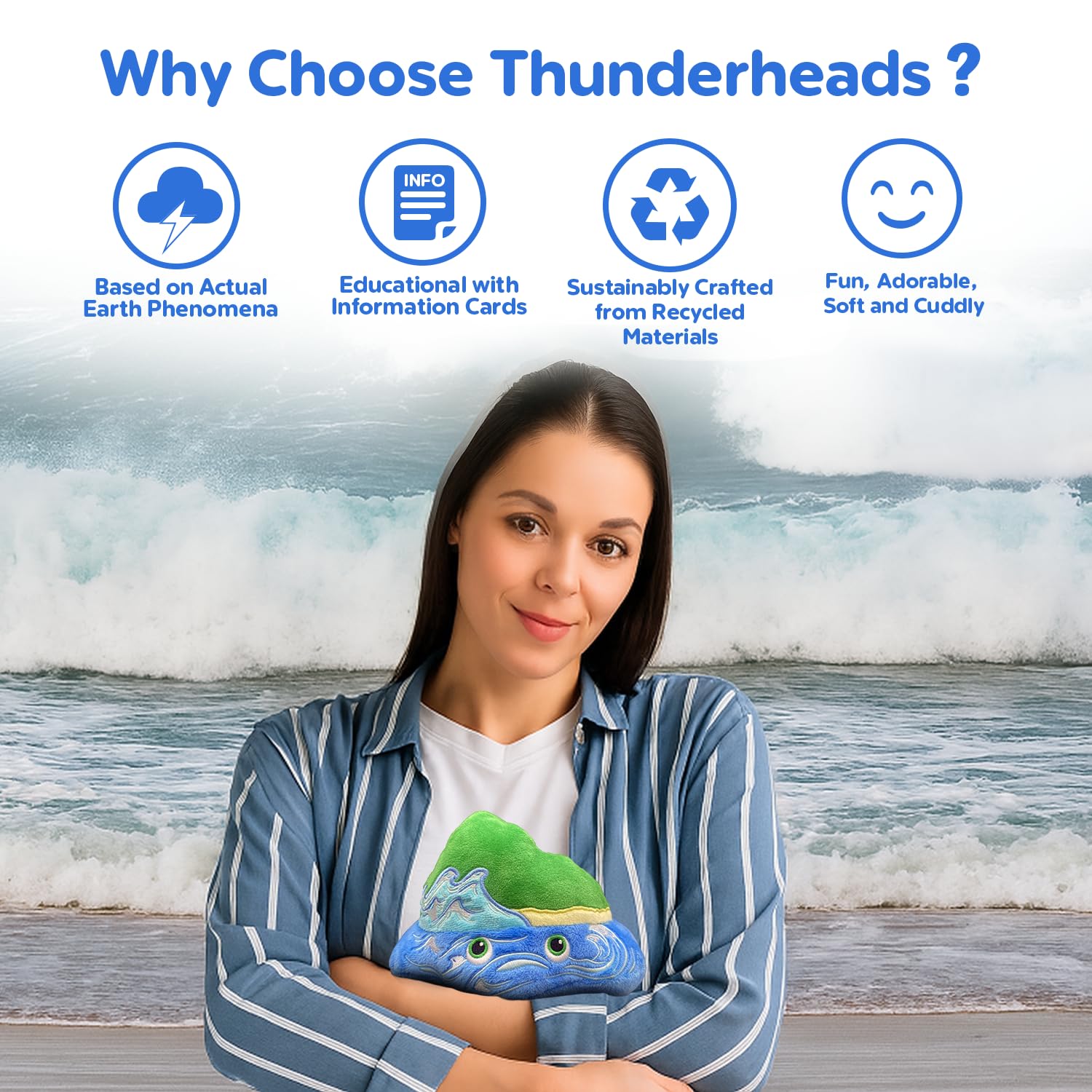 Thunderheads Rising Sea Plush, Educational Ocean Plushie with Fact Card, Soft Collectible Inspired by Climate Change & Marine Science, Sustainable