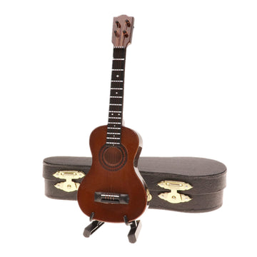 Dselvgvu Wooden Miniature Ukulele with Stand and Case Mini Musical Instrument Ukulele Replica Collectible Figurines Model Home Decoration Display