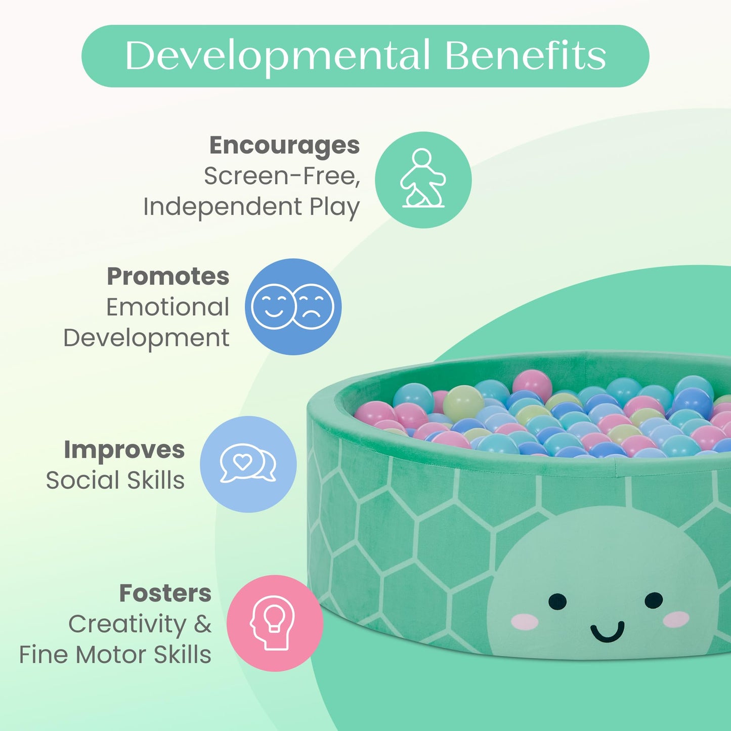 Delta Children Turtle Soft Ball Pit with 50 Play Balls - Ball Pits for Toddlers, Soft Round Kiddie Baby Playpen Ball Pool for Kids, Ideal Gift, Green