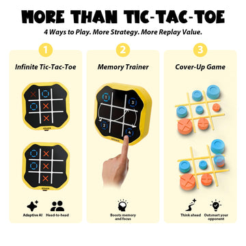 GiiKER Electronic Tic Tac Toe Bolt Game, 4-in-1 Handheld Brain Teaser Game for Kids Ages 6+, Portable Travel Game for Car Rides, Family Game Night
