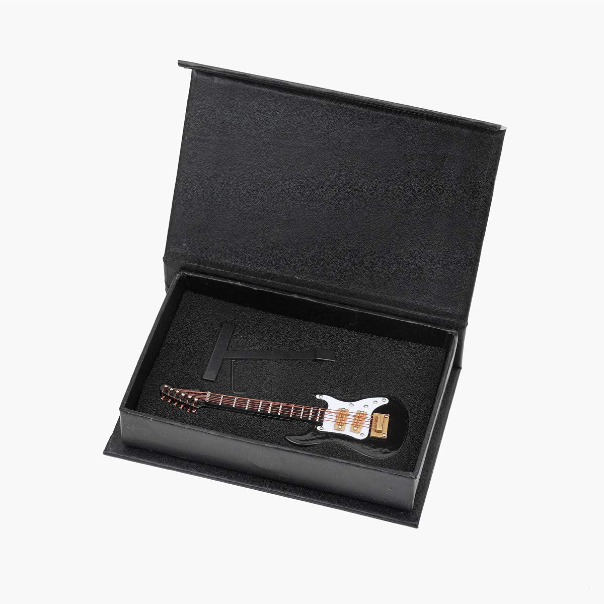 Dselvgvu Wooden Miniature Electric Guitar with Stand and Case Mini Musical Instrument Electric Guitar Replica Collectible Figurines Model Home