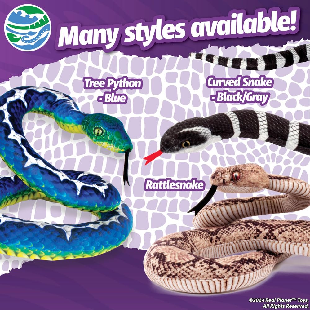 Real Planet 40" Curved Snake Stuffed Animal - Curved Snake Plush Animal for Kids Toy, Over 3 Feet Long Curved Snakes, Big Stuffed Giant Snake, (Brown