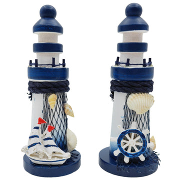 AzsVbvs 2 PCS Mini Lighthouse Decor, Handcrafted Wooden Miniature Lighthouse Model, Mediterranean Style Ornament, Ocean Tabletop Light House