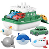 OKGIUGN Ferry Boat with 4 Car and 4 Wind Up Bath Swimming Toys, Kids Bath Toy Floating Vehicle Whales Submarines Swans Rockets, Bathtub Bathroom Pool